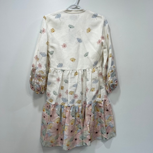 Sachin & Babi Womens Dress NEW Small Moyer Watercolor White Mini Ruffle Floral - Picture 4 of 8